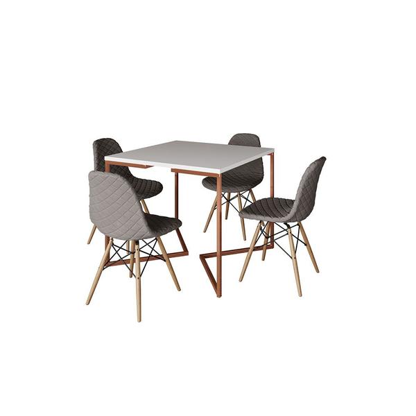 Imagem de Mesa Jantar Industrial Base Cobre V 90cm Quadrada Branca C/ 4 Cadeiras Madeira Eames Estofada Grafit