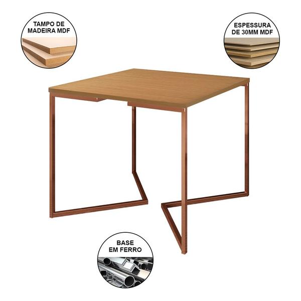 Imagem de Mesa Jantar Industrial Base Cobre V 90cm Quadrada Canela C/ 4 Cadeiras Madeira Eames Estofada Nude C