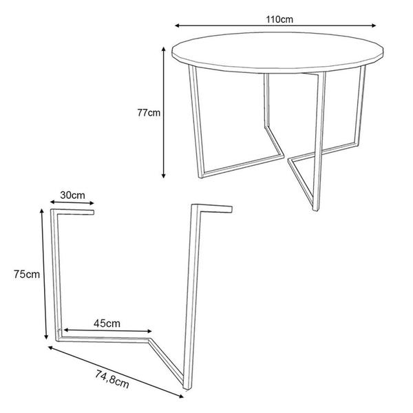 Imagem de Mesa Jantar Industrial Base Cobre V Tampo 110cm Redondo Branco