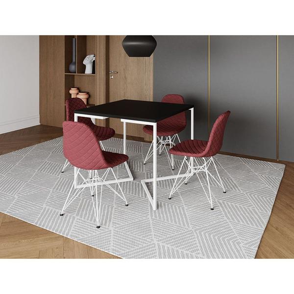 Imagem de Mesa Jantar Industrial Base V 90cm Quadrada Preta C/ 4 Cadeiras Ferro Branco Eames Estofada Vermelho