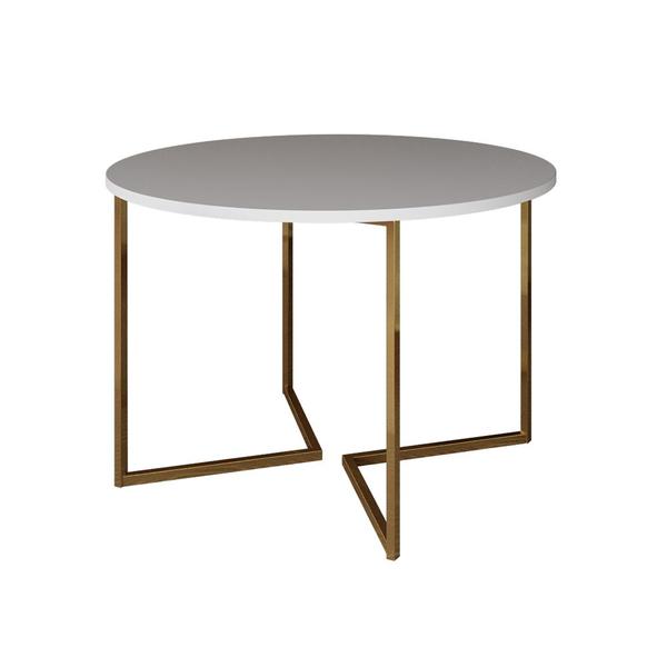 Imagem de Mesa Jantar Industrial Branca 110cm Redonda Base V com 4 Poltronas Eames Eiffel Daw Brancas Base Dou