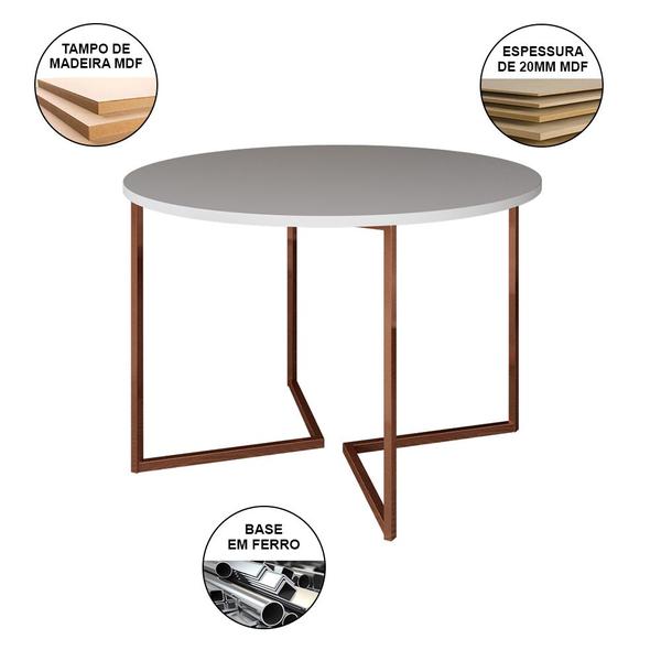 Imagem de Mesa Jantar Industrial Branca Base Cobre V Tampo 110cm Redondo