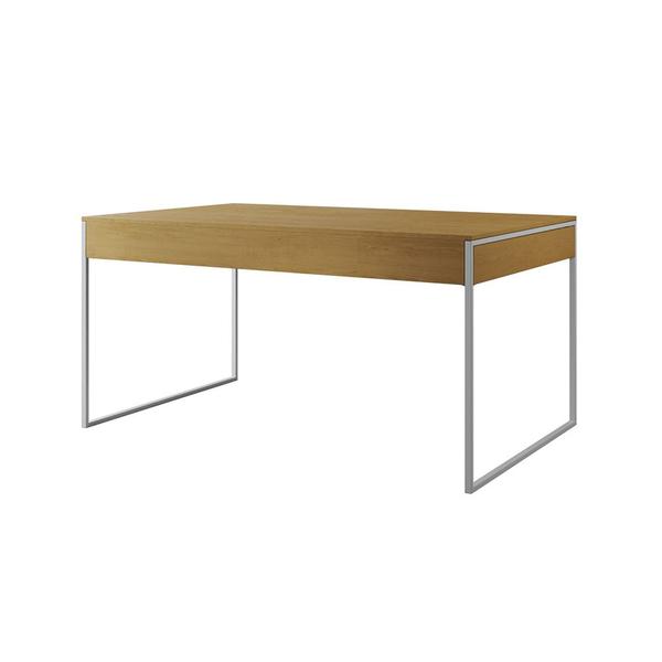 Imagem de Mesa Jantar Industrial Filadélfia Canela 137x90cm Base Ferro Branco com 4 Poltronas Brancas Eames Ei