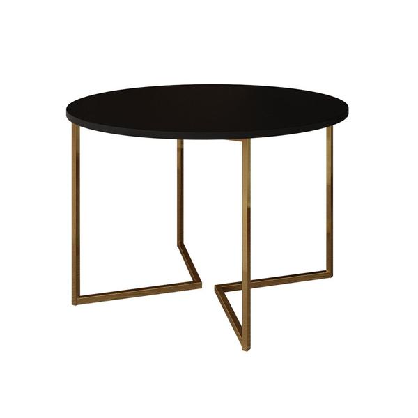 Imagem de Mesa Jantar Industrial Preta 110cm Redonda Base V com 4 Poltronas Eames Eiffel Daw Pretas Base Doura