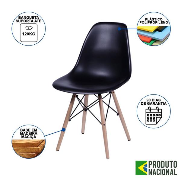 Imagem de Mesa Jantar Industrial Redonda 110cm Preta Base V Dourada com 4 Cadeiras Eames Eiffel Madeira Pretas