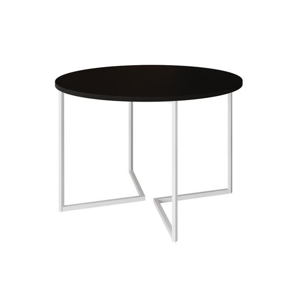 Imagem de Mesa Jantar Industrial Redonda Preta 110cm Base V Ferro Branco