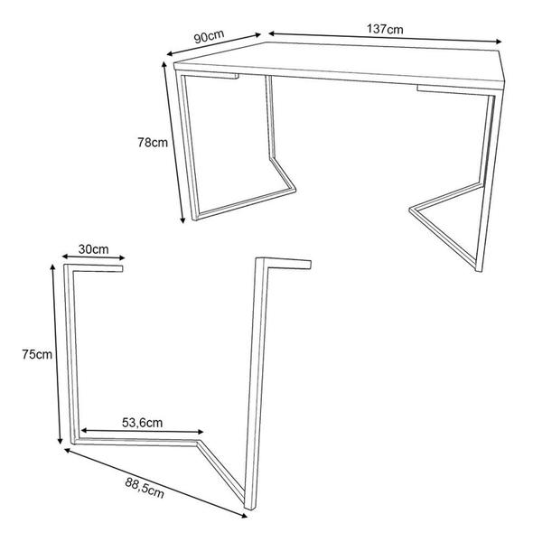 Imagem de Mesa Jantar Industrial Retangular 137x90cm Base V Ferro Branco