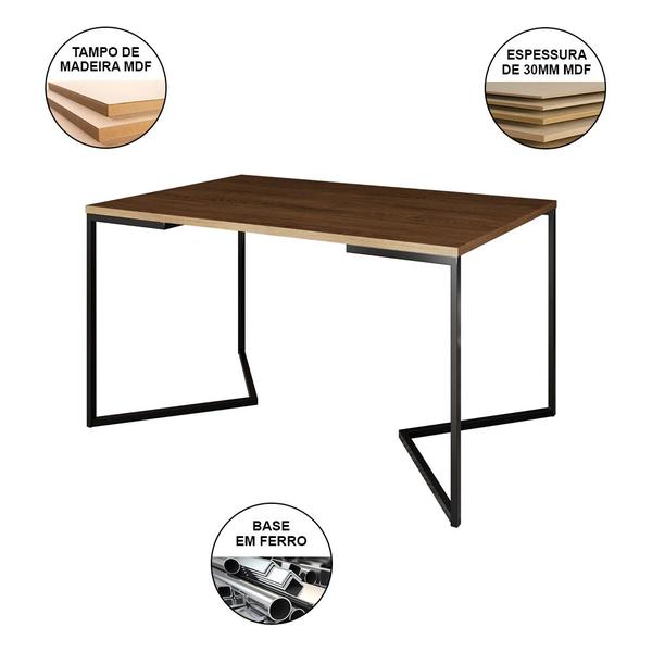 Imagem de Mesa Jantar Industrial Retangular Amêndoa 137x90cm Base V Ferro Preto com 6 Cadeiras Preta Eames Mad