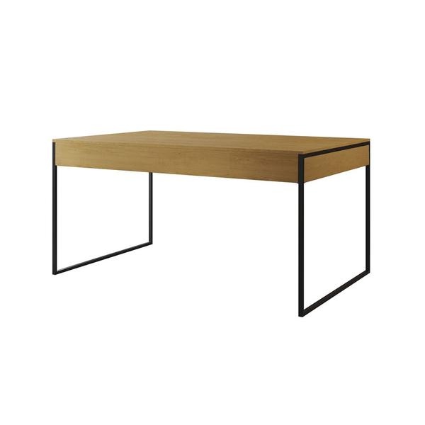 Imagem de Mesa Jantar Industrial Retangular Filadélfia 137x90cm Canela com 4 Cadeiras Brancas Eames Base Ferro