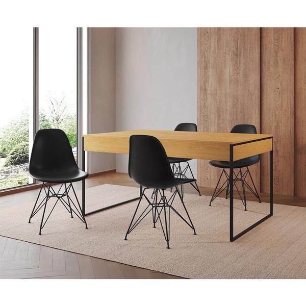 Imagem de Mesa Jantar Industrial Retangular Filadélfia 137x90cm Canela com 4 Cadeiras Pretas Eames Base Ferro 