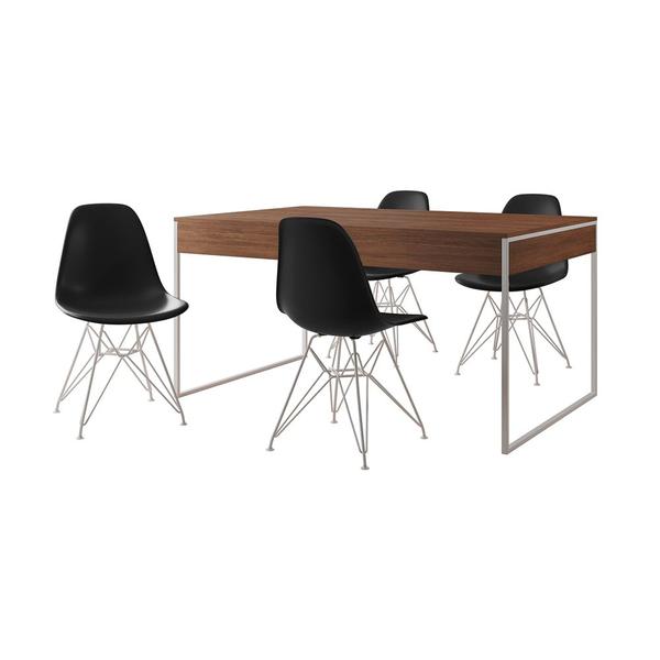 Imagem de Mesa Jantar Industrial Retangular Filadélfia Amêndoa 137x90cm com 4 Cadeiras Eames Pretas Base Ferro