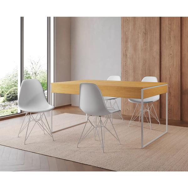 Imagem de Mesa Jantar Industrial Retangular Filadélfia Canela 137x90cm com 4 Cadeiras Brancas Eames Base Ferro