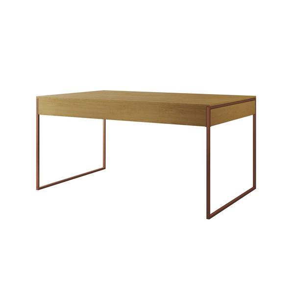 Imagem de Mesa Jantar Industrial Retangular Filadélfia Canela 137x90cm com 4 Cadeiras Eames Pretas Base Cobre