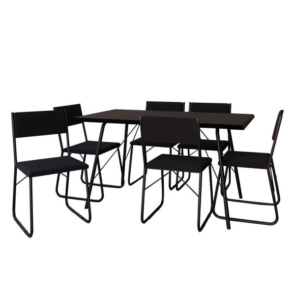 Imagem de Mesa Jantar Paraty 150cm Tampo Preto com Cadeiras 6 Cadeiras Angra Estofadas Pretas