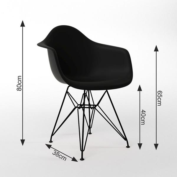 Imagem de Mesa Jantar Redonda 110cm Amêndoa Clips 3 Pés com 5 Poltronas Eames Eiffel Pretas Ferro Preto