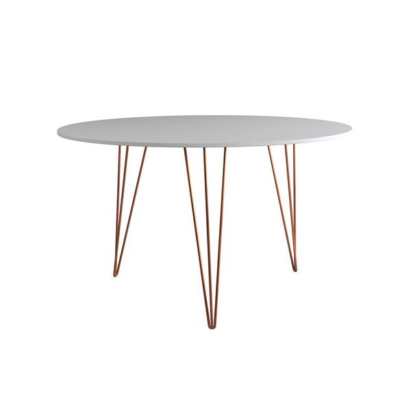 Imagem de Mesa Jantar Redonda 110cm Branca Clips 3 Pés com 5 Cadeiras Eames Eiffel Brancas Base Cobre