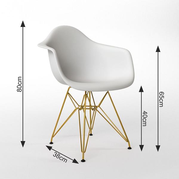 Imagem de Mesa Jantar Redonda 90cm Branca Clips 3 Pés com 4 Poltronas Eiffel Eames Daw Brancas Base Dourado