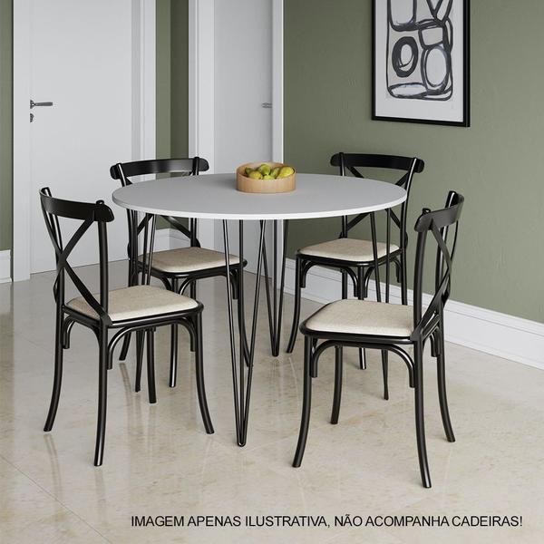 Imagem de Mesa Jantar Redonda Branca Hairpin 110cm Elen Base Ferro Preto