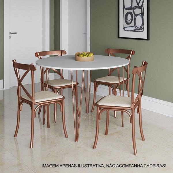 Imagem de Mesa Jantar Redonda Branca Hairpin 90cm Elen Base Cobre