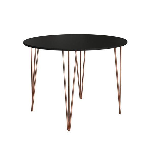 Imagem de Mesa Jantar Redonda Preta Hairpin 110cm Elen Base Cobre