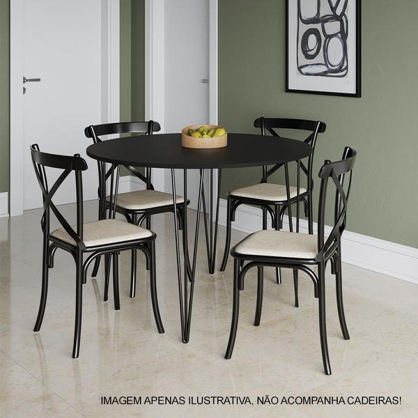 Imagem de Mesa Jantar Redonda Preta Hairpin 110cm Elen Base Ferro Preto