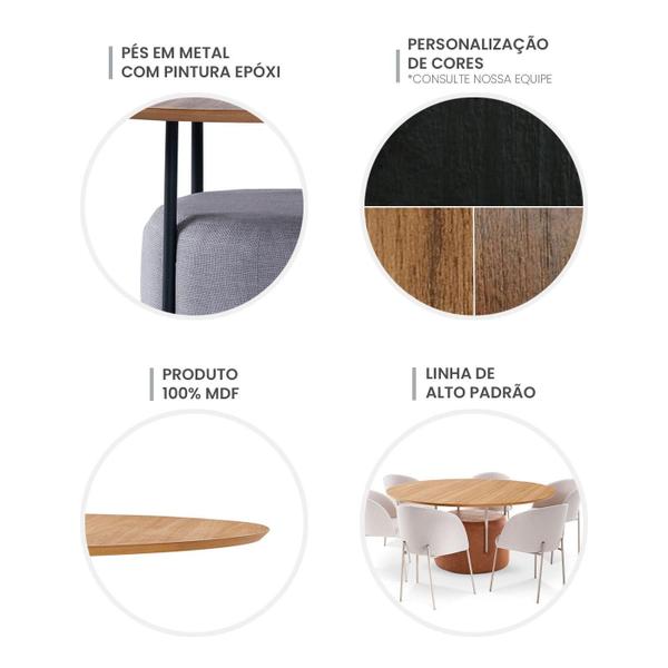 Imagem de Mesa Jantar Redonda Sartor 1,4m Base Metal Estofada 100% MDF