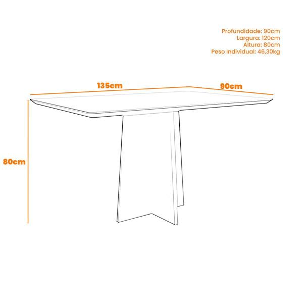 Imagem de Mesa Jantar Retangular 135 x 90 Com Vidro 3mm Julia Sem Cadeiras - Off White - Preto -  ÉdeCasaMóveis