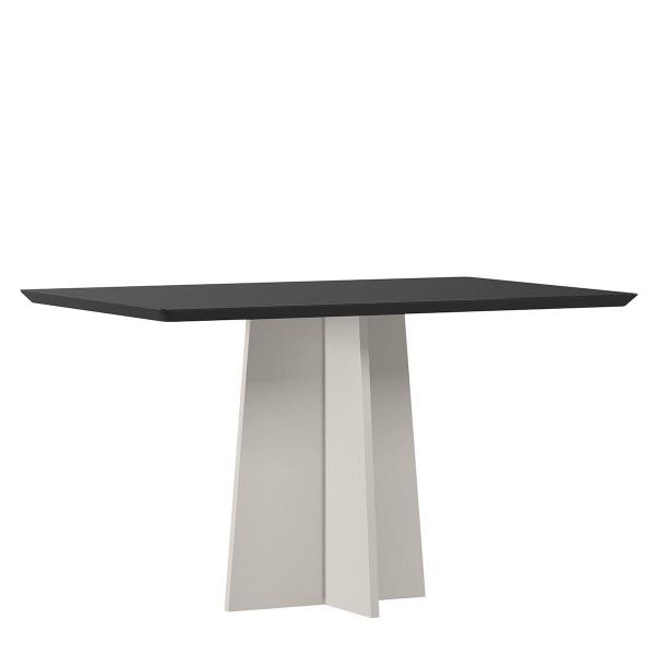 Imagem de Mesa Jantar Retangular 135 x 90 Com Vidro 3mm Julia Sem Cadeiras - Off White - Preto -  ÉdeCasaMóveis