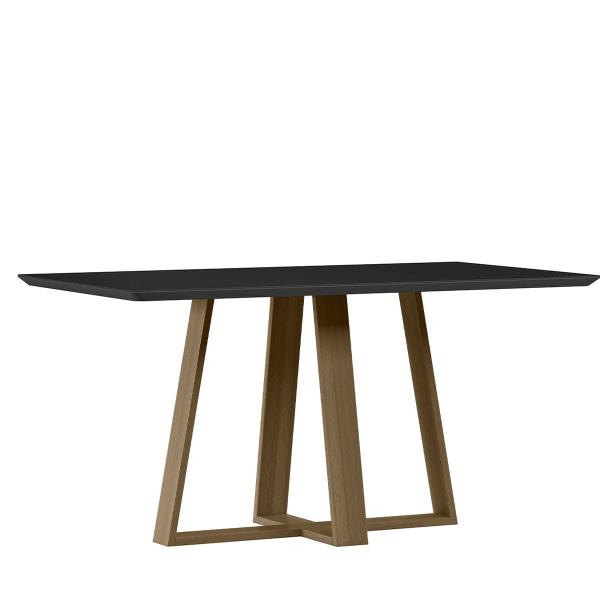 Imagem de Mesa Jantar Retangular 160 x 90 Com Vidro 3mm Lectus Sem Cadeiras - Amendoa - Preto - New Ceval