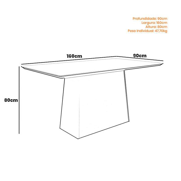 Imagem de Mesa Jantar Retangular 160 x 90 Com Vidro 3mm Lily Sem Cadeiras  ÉdeCasaMóveis