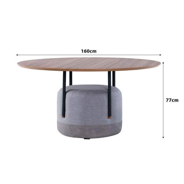 Imagem de Mesa Jantar Sartor Redonda 1,6m Base Metal Estofada 100% MDF