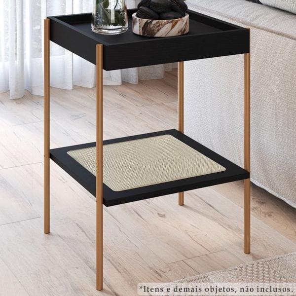 Imagem de Mesa Lateral 58 CM Pes Metal Palhinha Oslo 28962 Nero Artesano