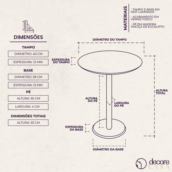 Imagem de Mesa Lateral Alta Monopé de Laqueada 40 cm