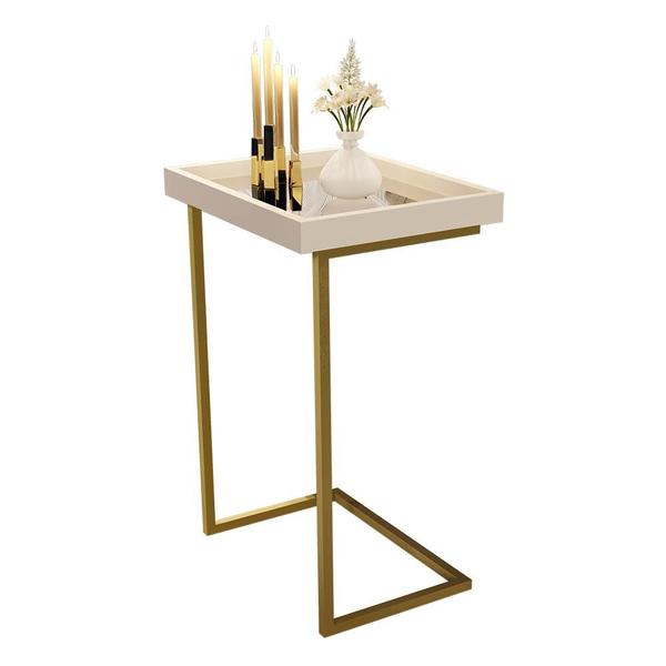 Imagem de Mesa Lateral Apoio Para Sofá Com Espelho JB 4774 - Pérola com Dourado - Lojas RPM