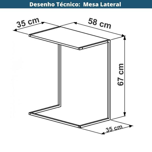 Imagem de Mesa Lateral Apoio Sofá p/ Notebook Artesano 58 cm (Larg) MDP Hanover (Mel) Base Aço Carbono Dourado