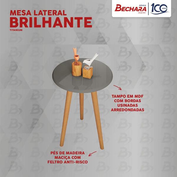 Imagem de Mesa Lateral Brilhante Bechara Titanium 2076134 Pés Madeira