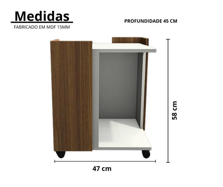 Imagem de Mesa Lateral /Cama Pet Toy na cor Branco/ Freijó com Rodizio