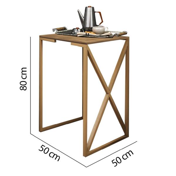 Imagem de Mesa Lateral Canto Aparador Buffet BeX Industrial Ferro Dourado Tampo Rústico - Ahz Móveis