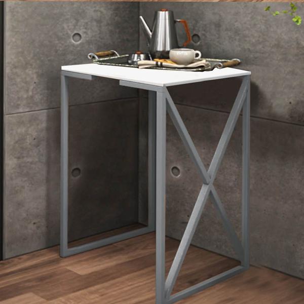 Imagem de Mesa Lateral Canto Aparador Buffet BeX Industrial Ferro Prata Tampo Branco - Ahz Móveis