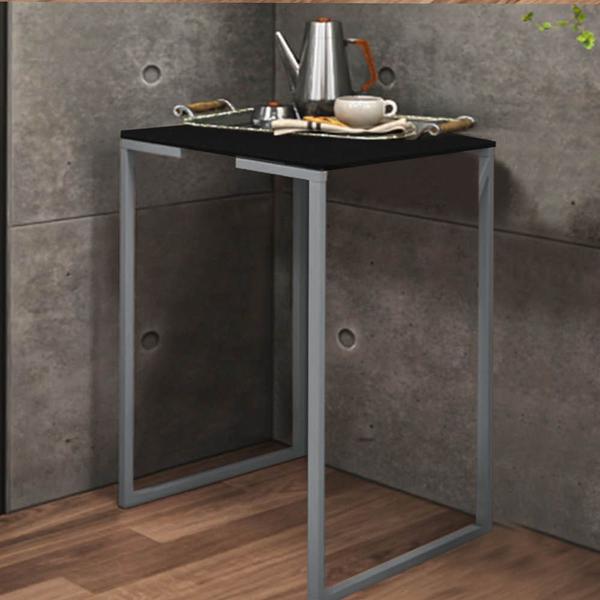 Imagem de Mesa Lateral Canto Aparador Buffet Stan Industrial Ferro Cinza Tampo Preto - Ahazzo Móveis