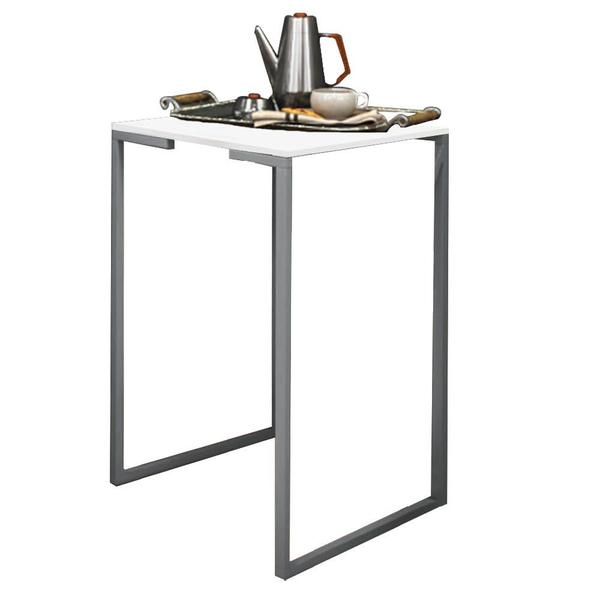 Imagem de Mesa Lateral Canto Aparador Buffet Stan Industrial Ferro Prata Tampo Branco - Ahazzo Móveis