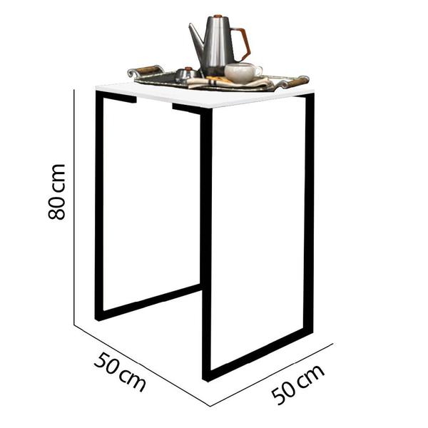 Imagem de Mesa Lateral Canto Aparador Buffet Stan Industrial Ferro Preto Tampo Branco - Ahazzo Móveis