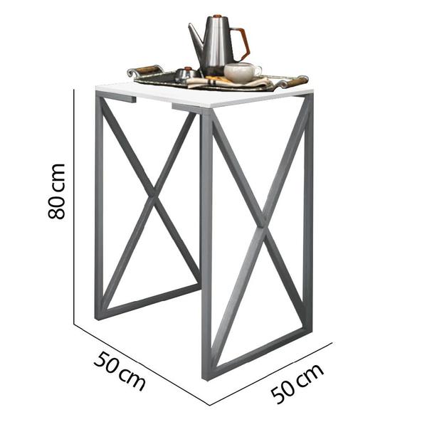 Imagem de Mesa Lateral Canto Aparador Buffet X Zurik X Industrial Ferro Cinza Tampo Branco - Ahazzo Móveis