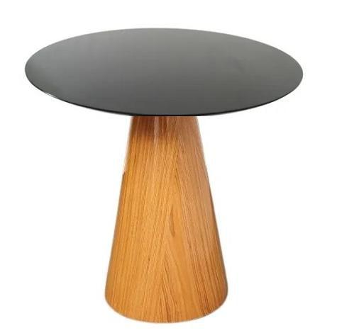 Imagem de Mesa Lateral Cone Redonda 51 cm Tampo Laqueado Base Laminada em Madeira Freijó