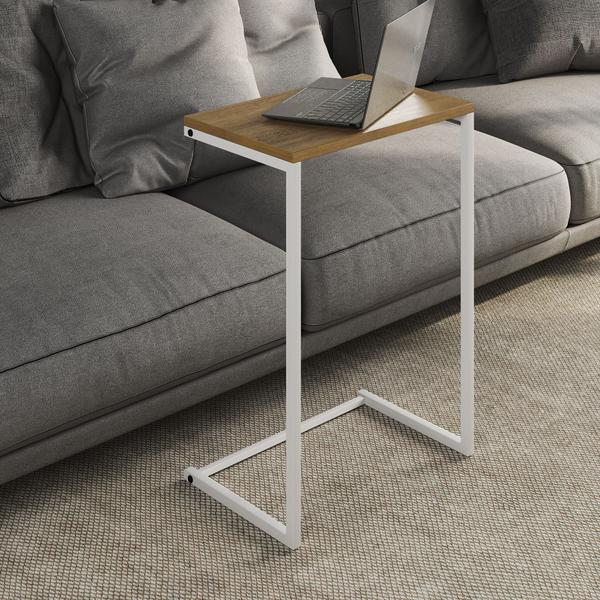 Imagem de  Mesa Lateral De Apoio de Sofá Charmme Ferro Branco 70cm Industrial Elegante