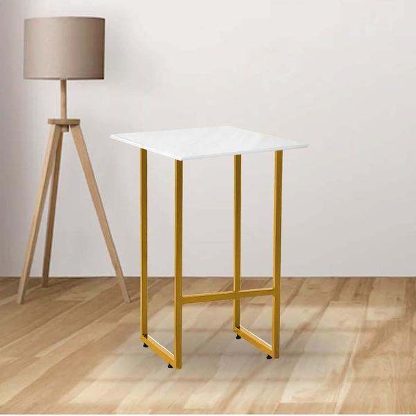 Imagem de Mesa Lateral de Canto Industrial Will Sala Escritório Ferro Dourado Tampo MDF Quadrado Branco - Ahazzo Móveis