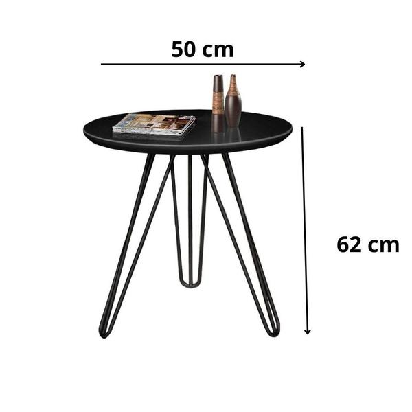 Imagem de Mesa Lateral de Canto Preto com Pé Metal Preto