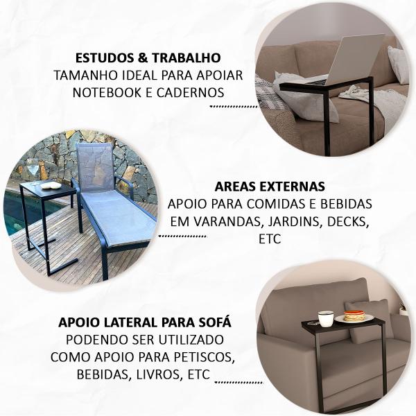 Imagem de Mesa Lateral Decorativa Sofá ou Cama Delin Dicarlo Encaixe Multiuso Madeira e Aço Resistente