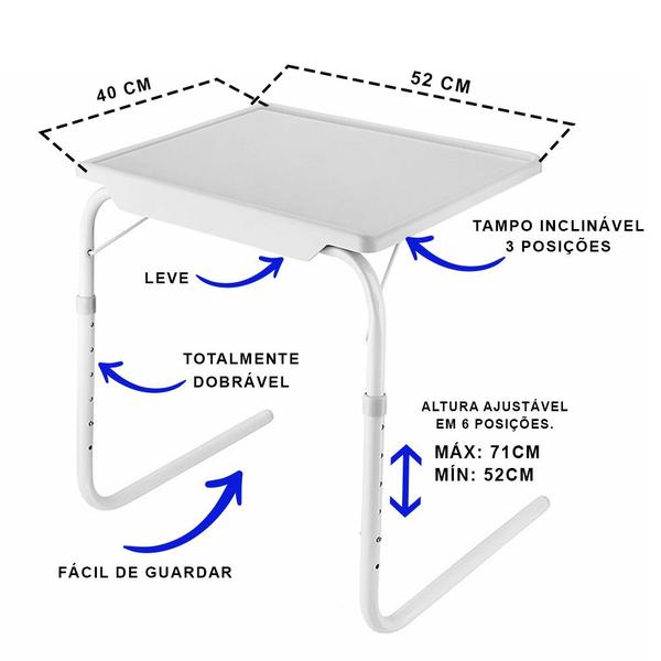 Imagem de Mesa Lateral Dobrável Para Trabalho Home Office Refeições Com Altura Ajustável