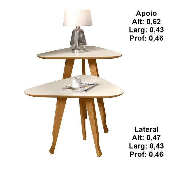 Imagem de Mesa Lateral e Apoio 3 Pontas Pés Madeira cor Off White / Freijó